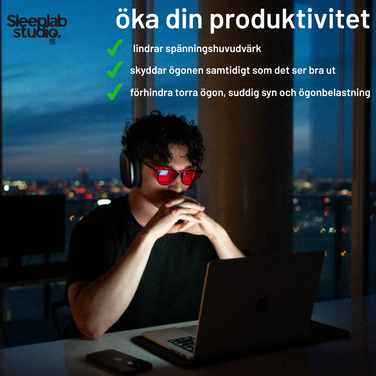 NightShield Red Lens™ – Stäng ute blåljuset. Släpp in sömnen.