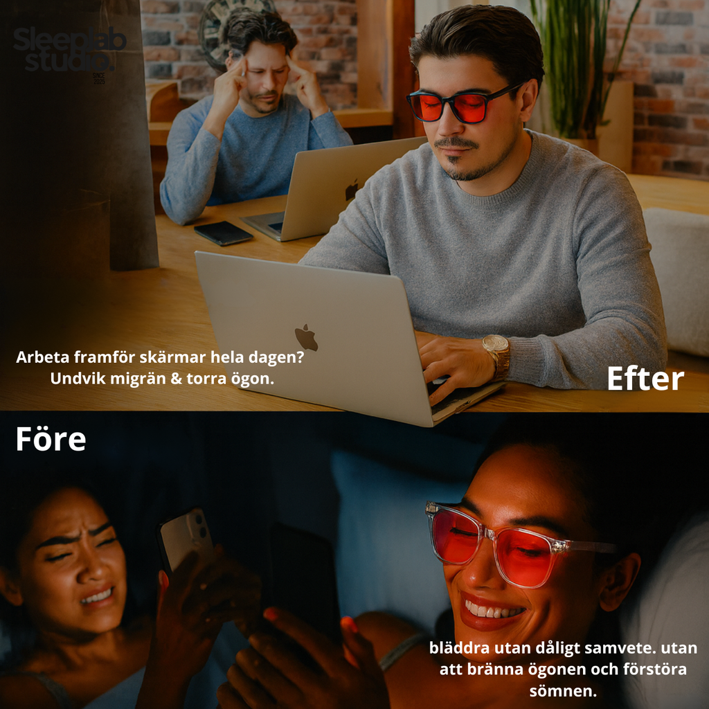 NightShield Red Lens™ – Stäng ute blåljuset. Släpp in sömnen.